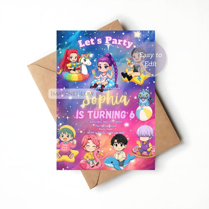 huntrix anime birthday invitation
saja boys pool party invite
