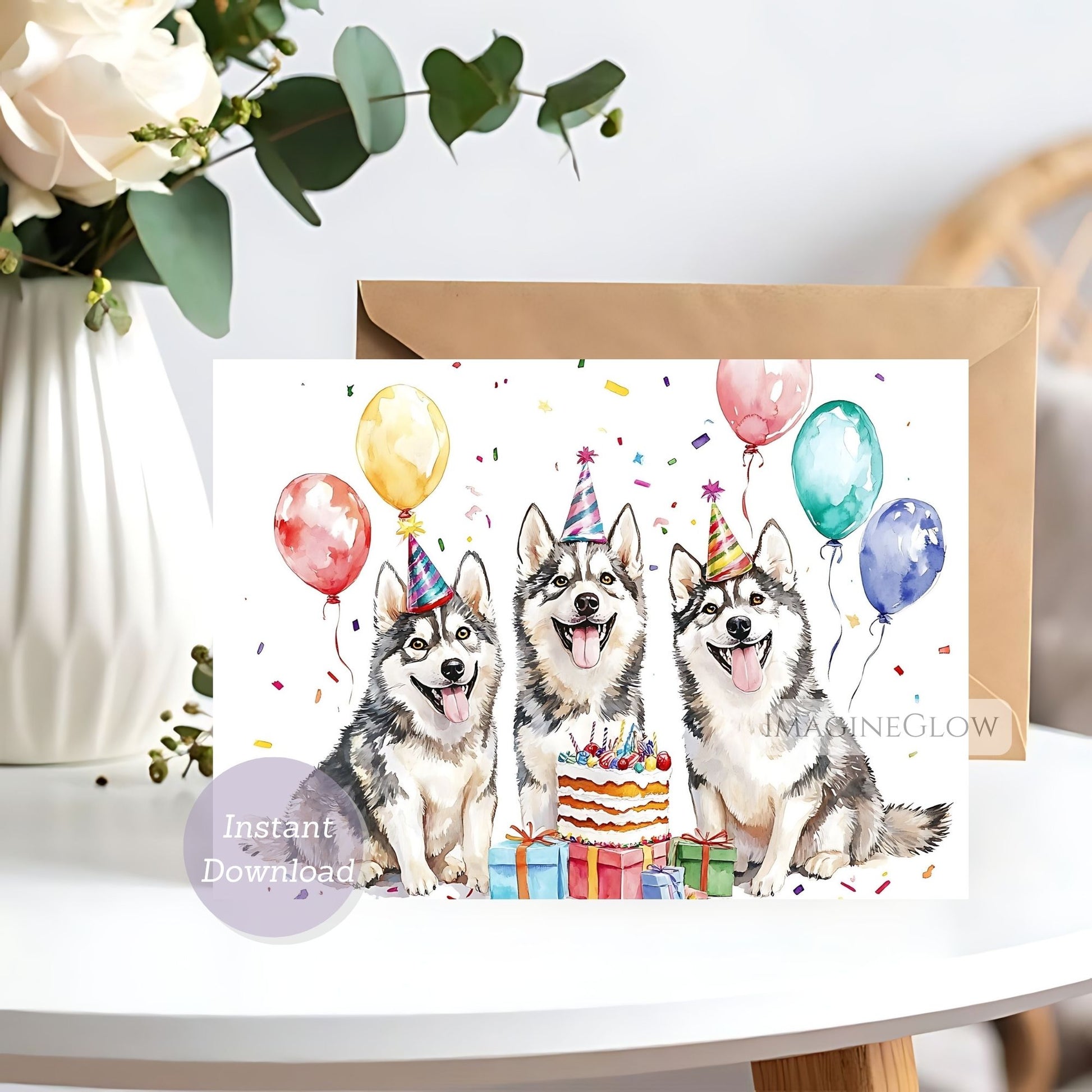Husky dog birthday card
printable Husky puppy card
Siberian Husky greeting card
