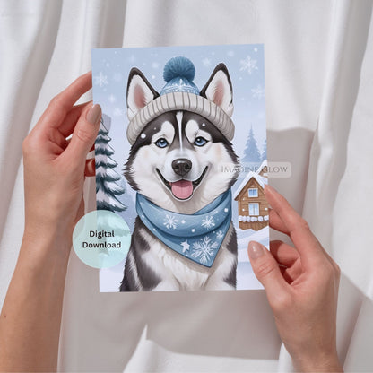 siberian husky christmas card festive dog design
cute husky christmas card printable digital download
