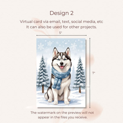 siberian husky holiday card christmas art