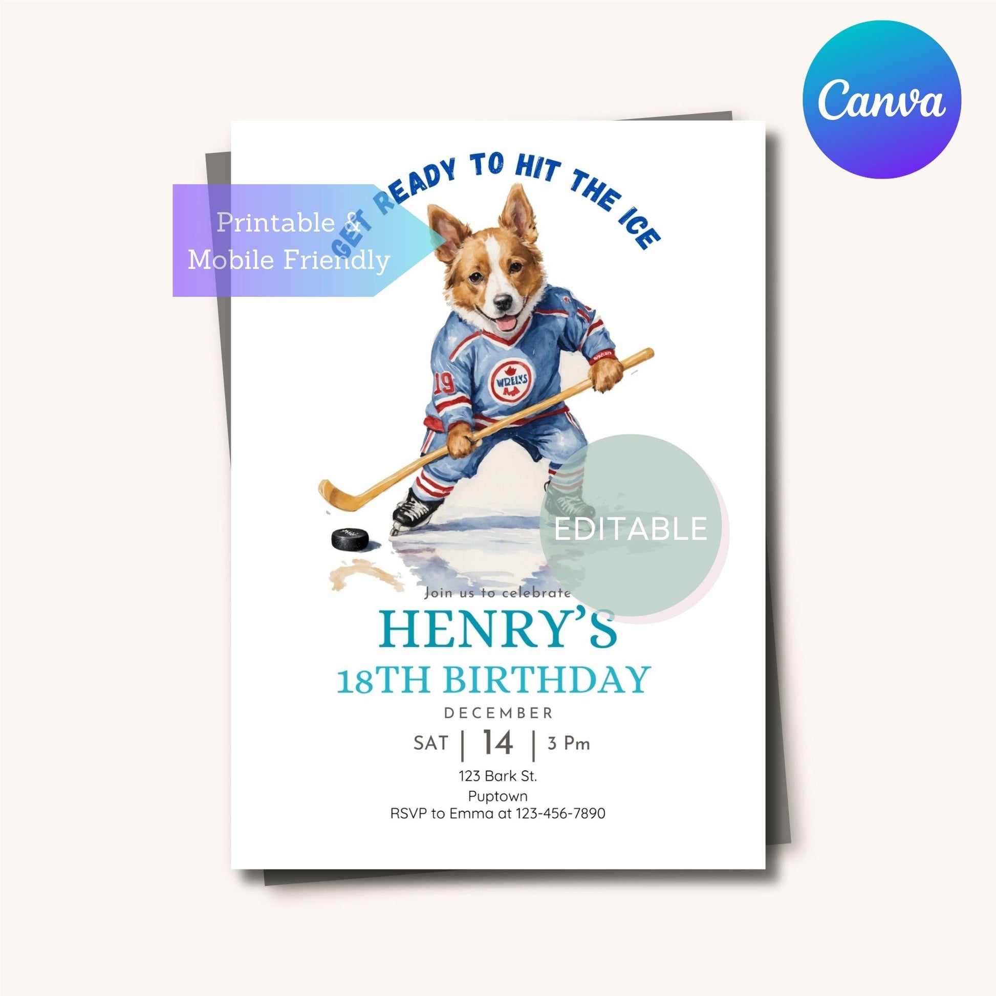 Customizable Ice Hockey Party Invite - Mobile-Friendly Design