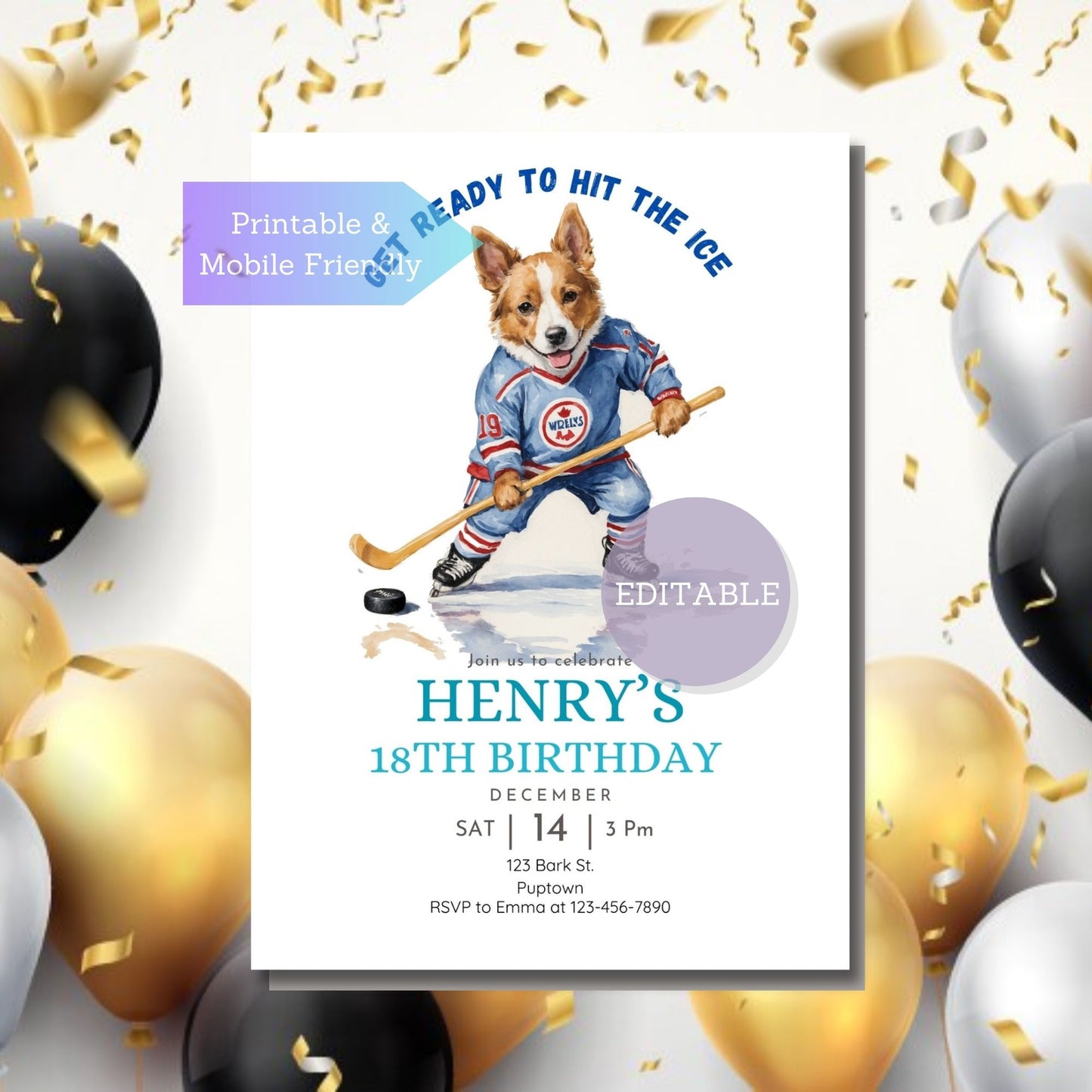 Printable Ice Hockey Birthday Invitation - Digital Download