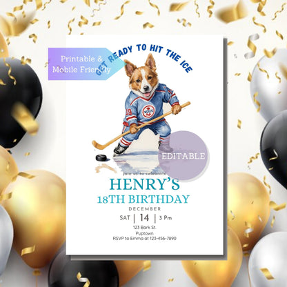 Printable Ice Hockey Birthday Invitation - Digital Download