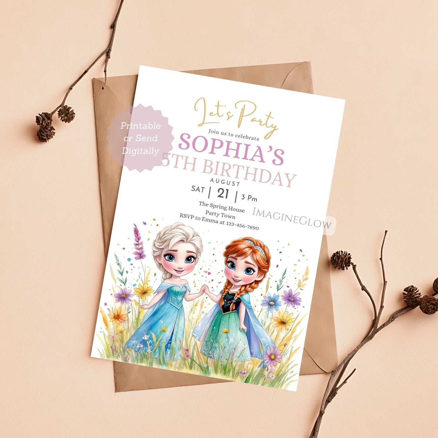 Frozen Elsa Anna Birthday Invitation – Wildflower Party Invite