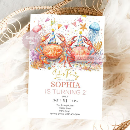 Editable crab birthday invitation template
Printable crab birthday party invitation
