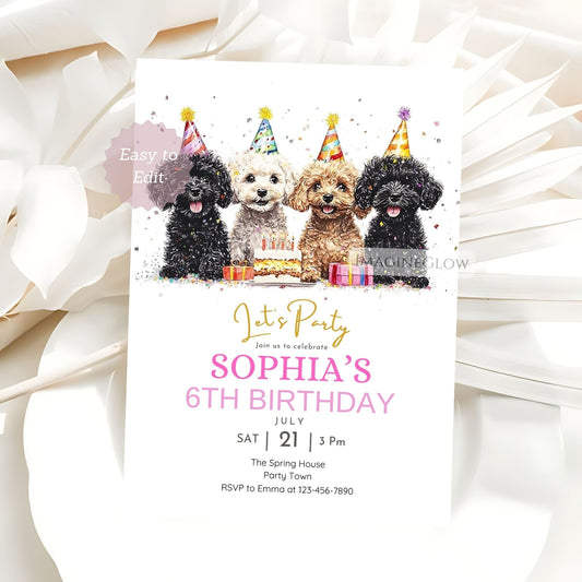 toy poodles birthday invitation
editable dog birthday invite

