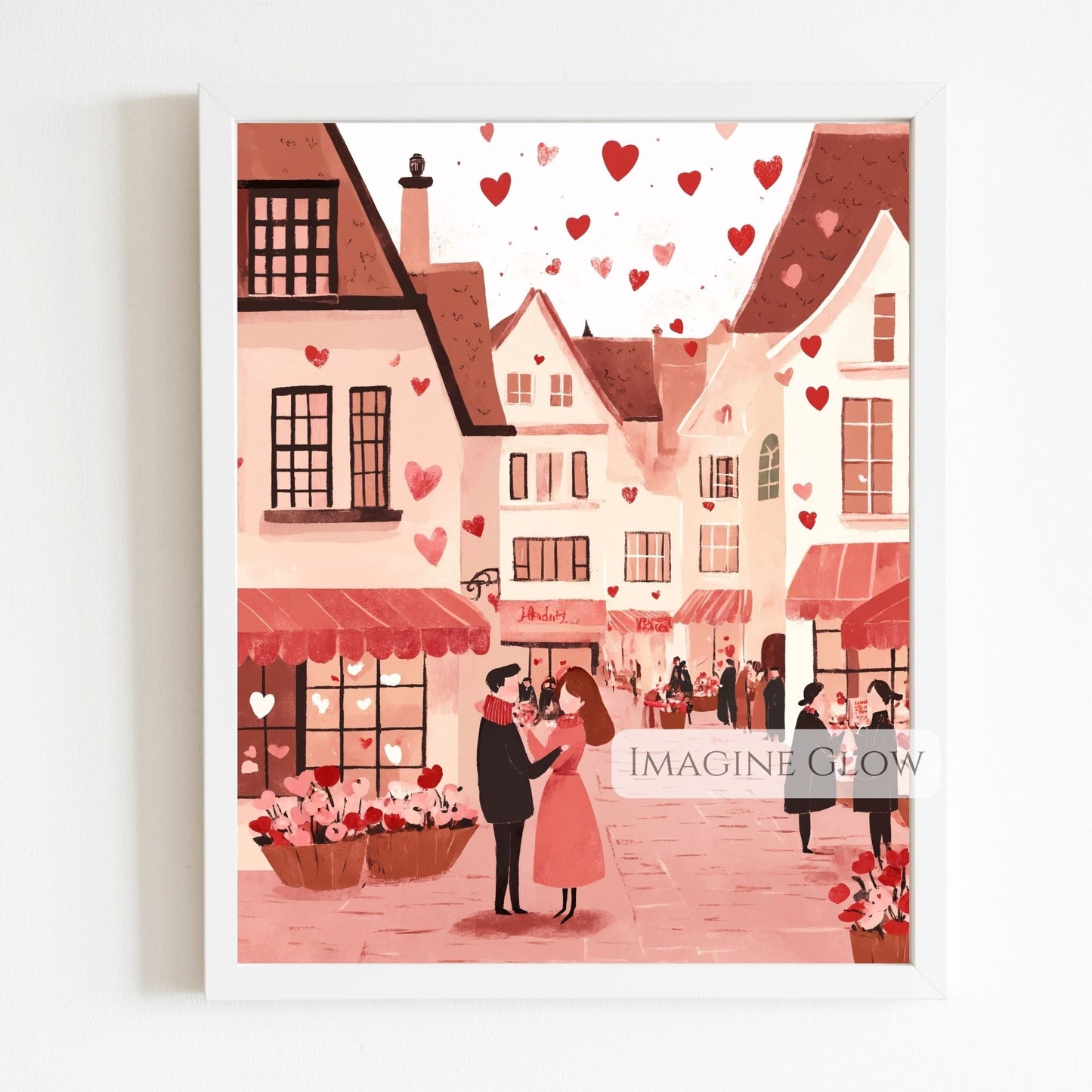 Valentine’s Day hand-drawn town wall decor
