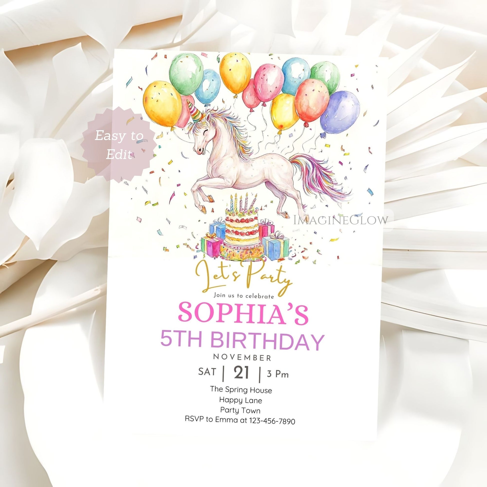 Editable white horse birthday party invite
Printable white horse equestrian birthday invitation
