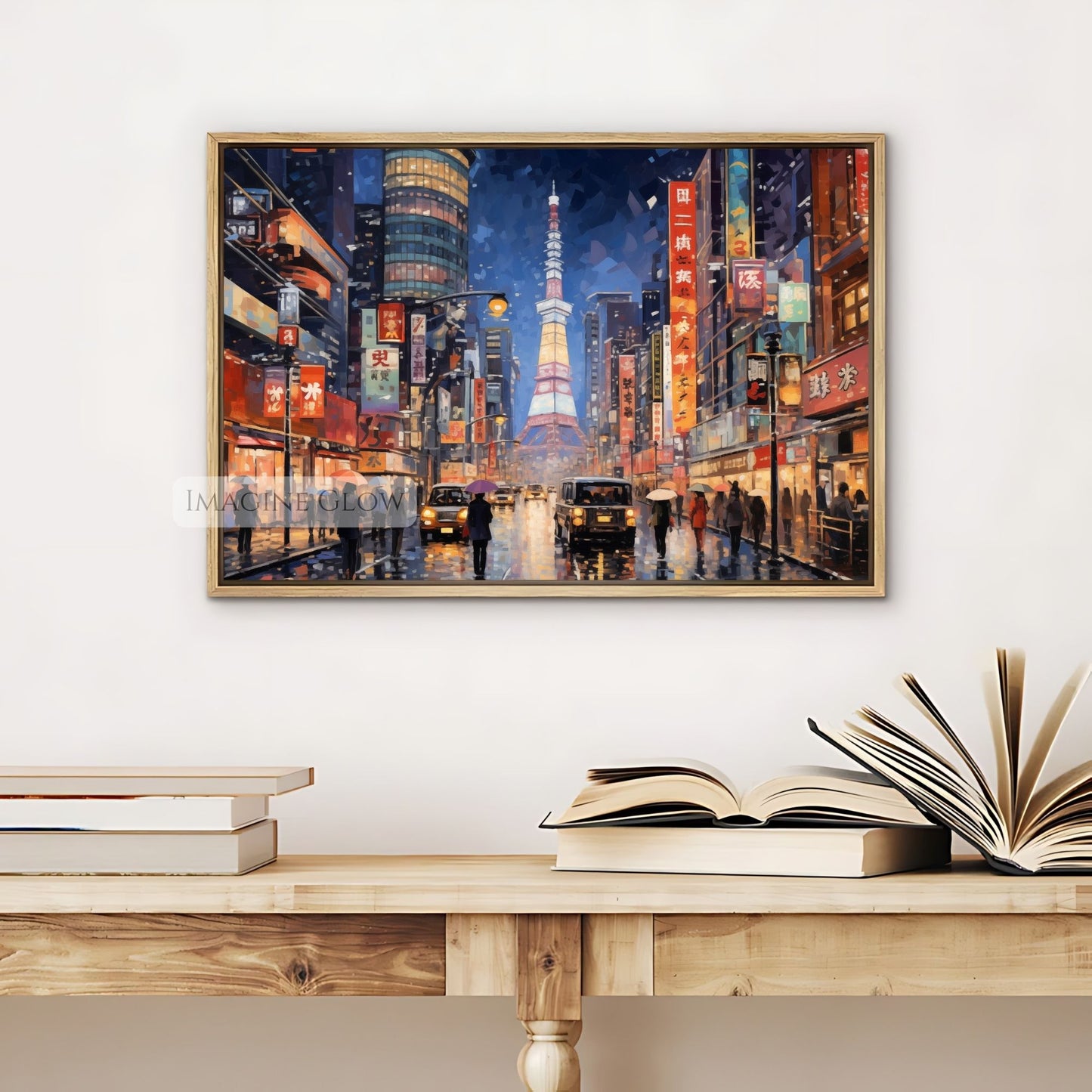 Night view of Japan’s urban skyline, perfect for wall decor.
