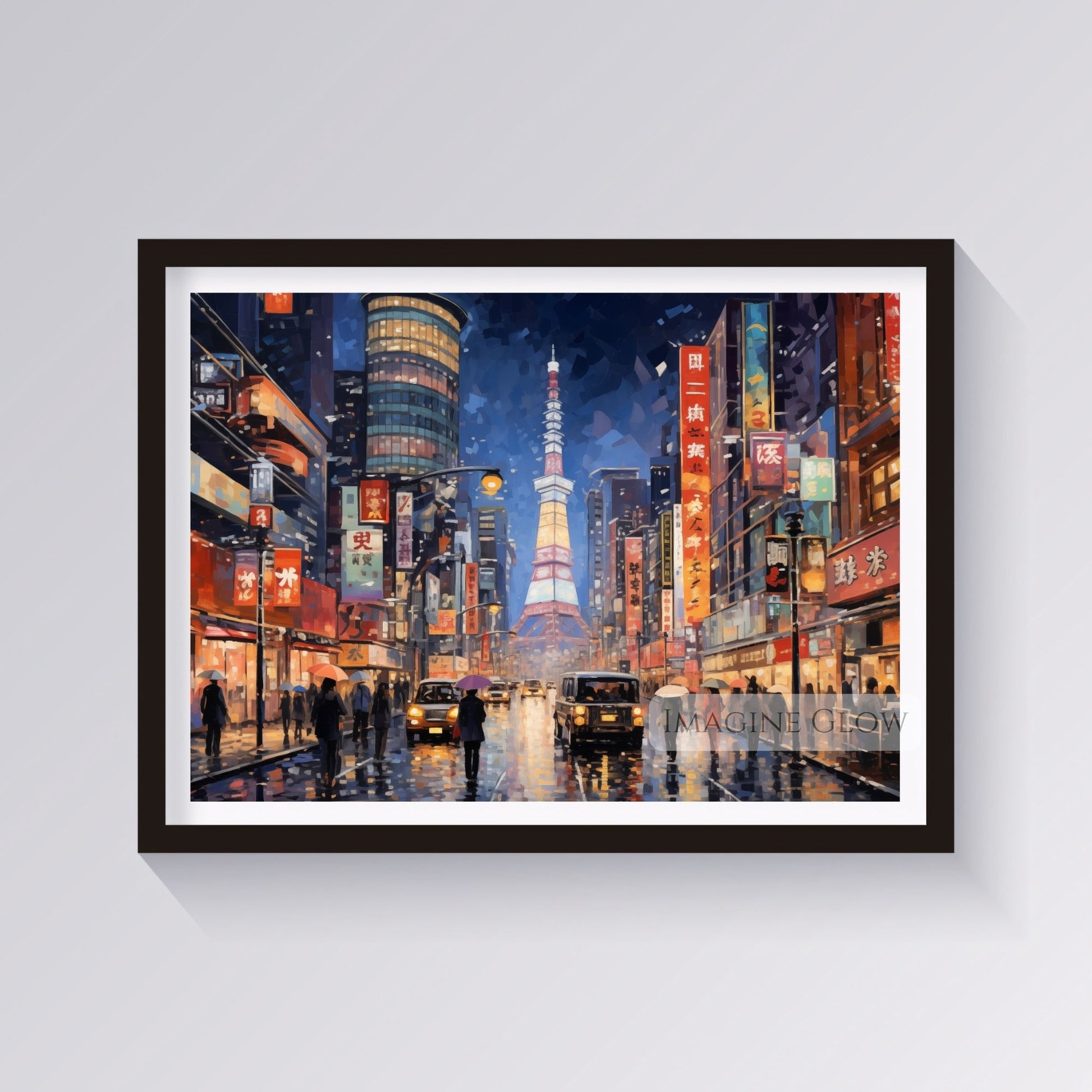 Japan-inspired night view wall decor with a modern city look.