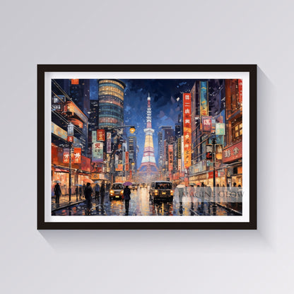 Japan-inspired night view wall decor with a modern city look.