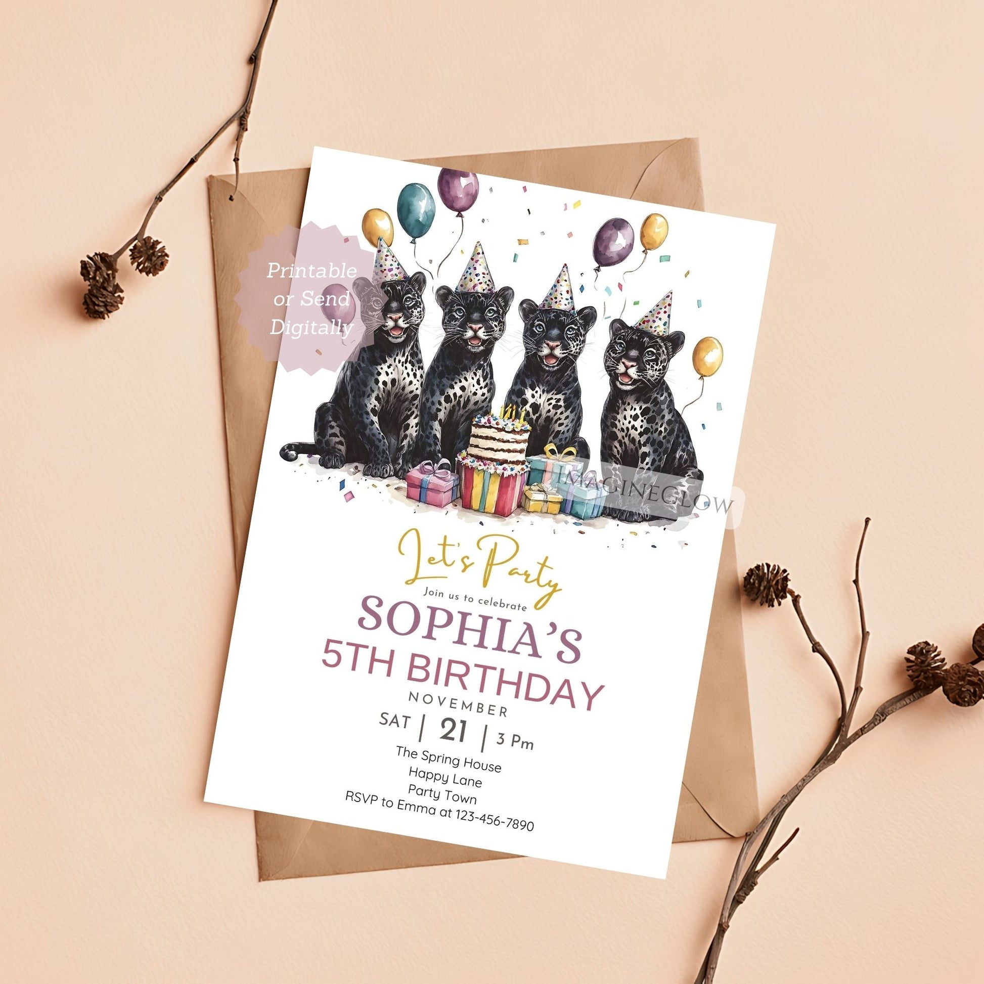 Bold jungle cats birthday party invite
