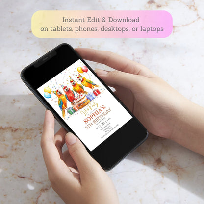 Tropical parrot party invitation template
Printable parrot birthday party invite
