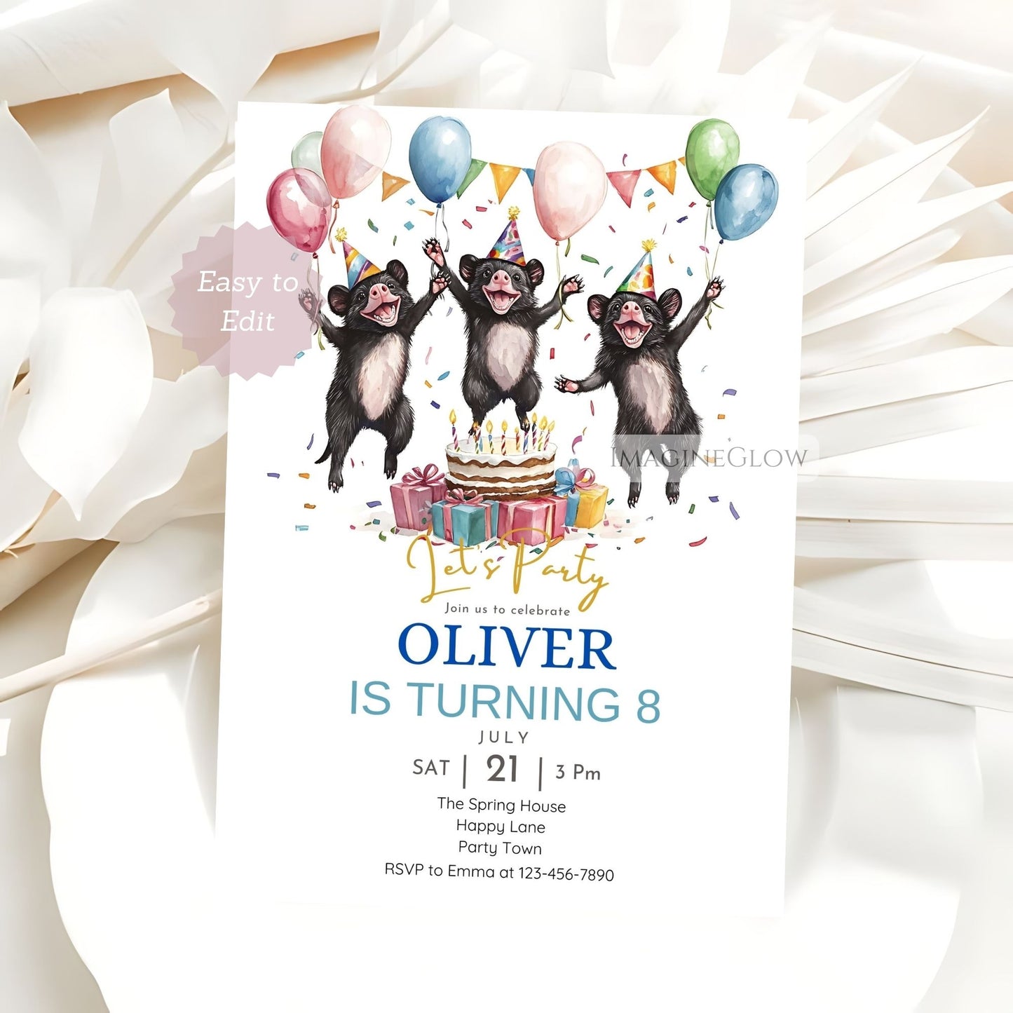 Jungle or zoo themed Tasmanian devil invitation
