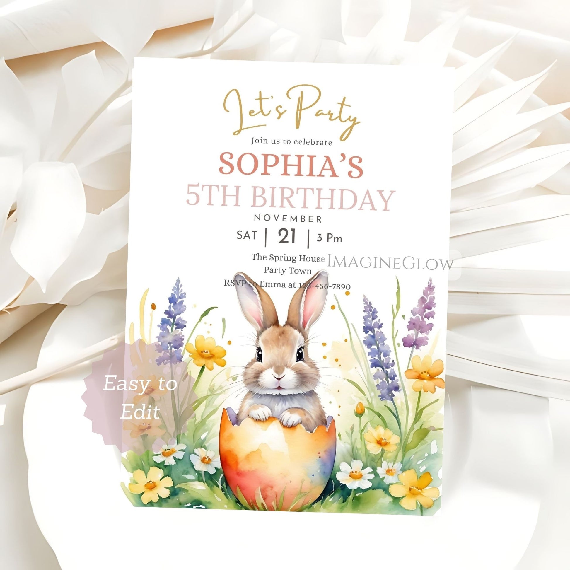 bunny birthday invitation
rabbit party invite
spring easter birthday card
