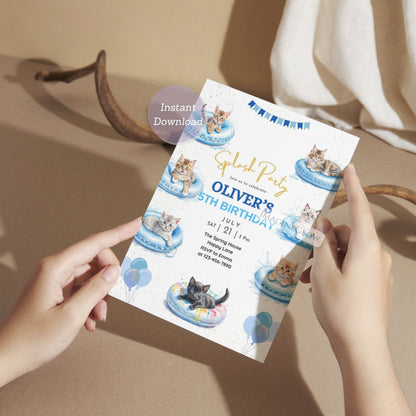 kids cat birthday party invite
