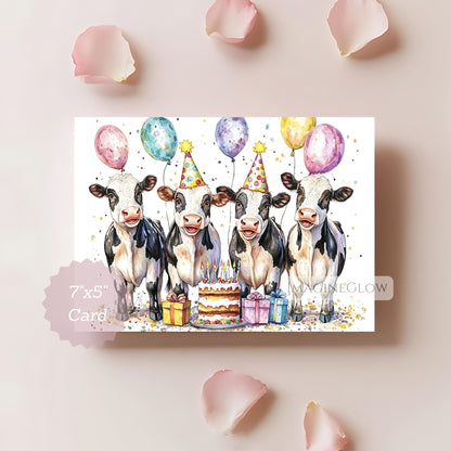 kids cow card
adult farm animal birthday card
playful cow illustration
cheerful animal birthday card
