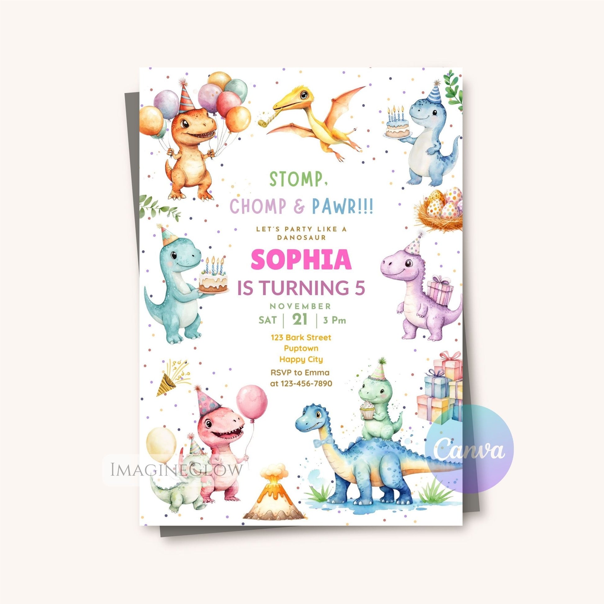customizable dinosaur birthday card design
