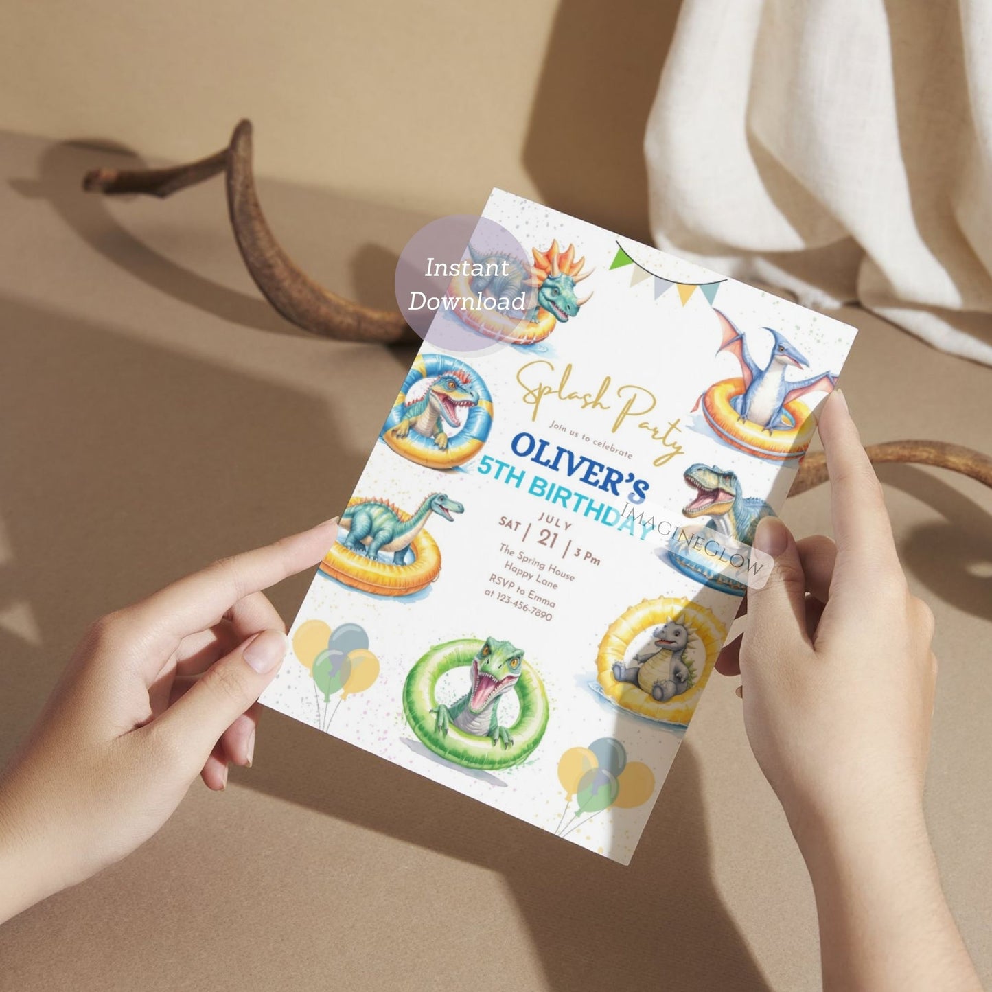 dinosaur pool party birthday invitation
summer dino birthday invite
editable dinosaur pool party invite
