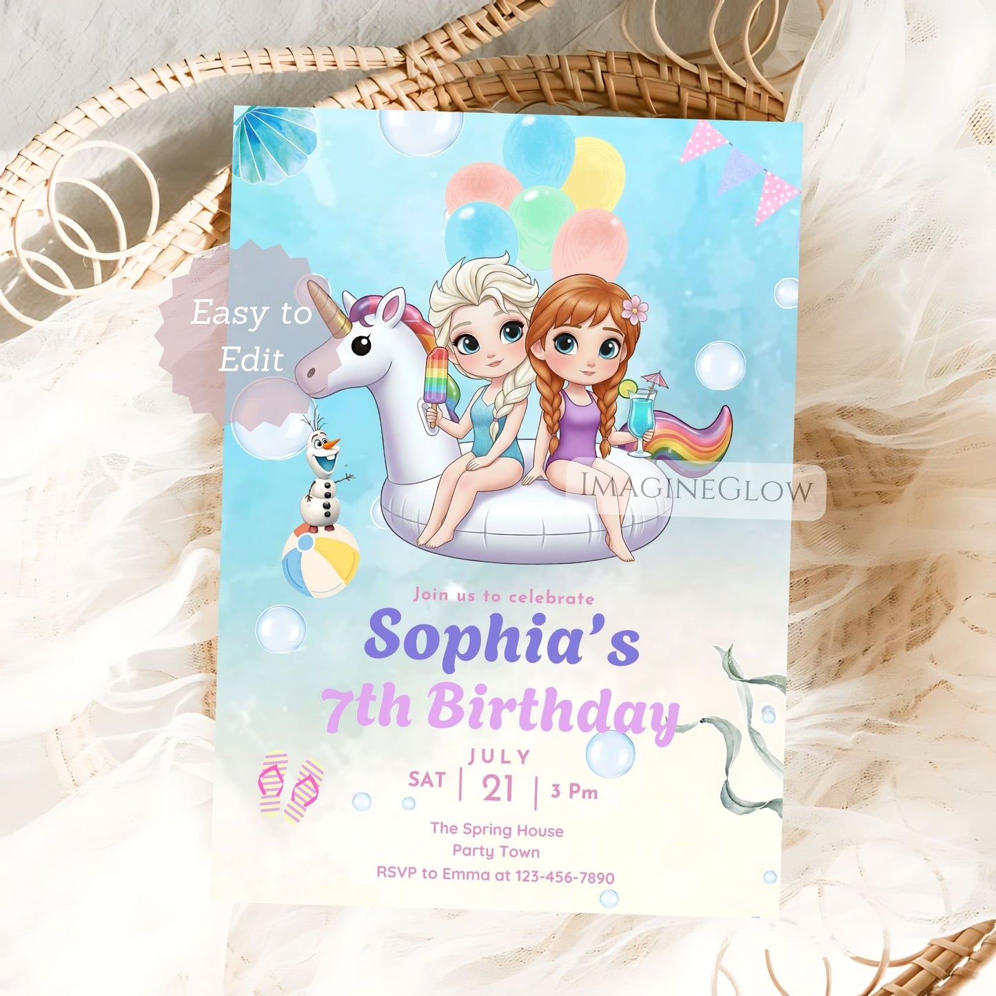 Birthday invitation card with cartoon characters