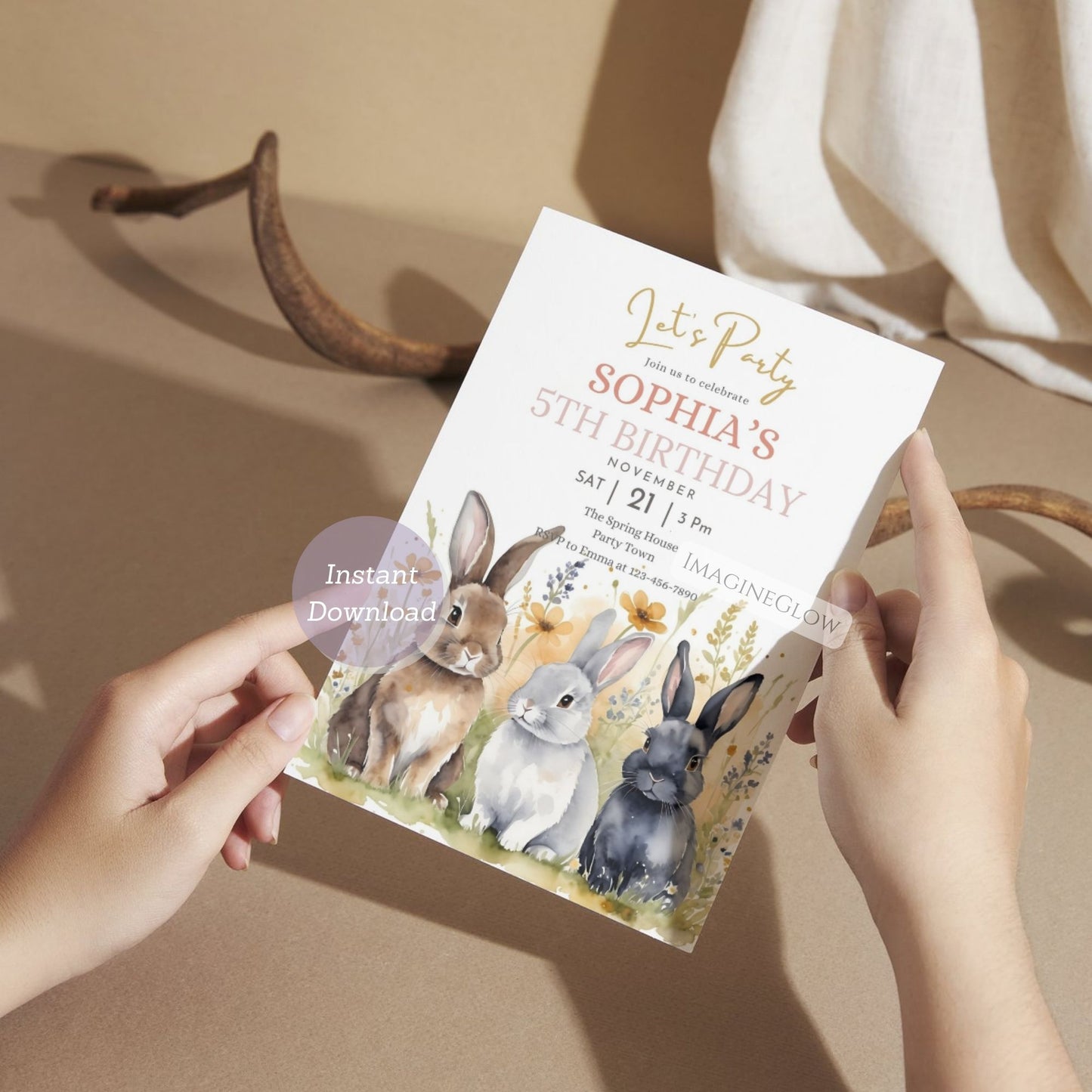 printable bunny wildflower invite
