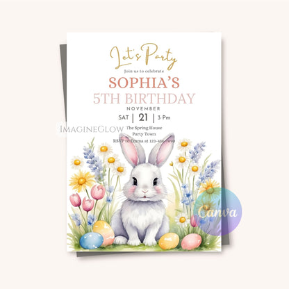 easter floral bunny invitation
cute bunny garden birthday card
