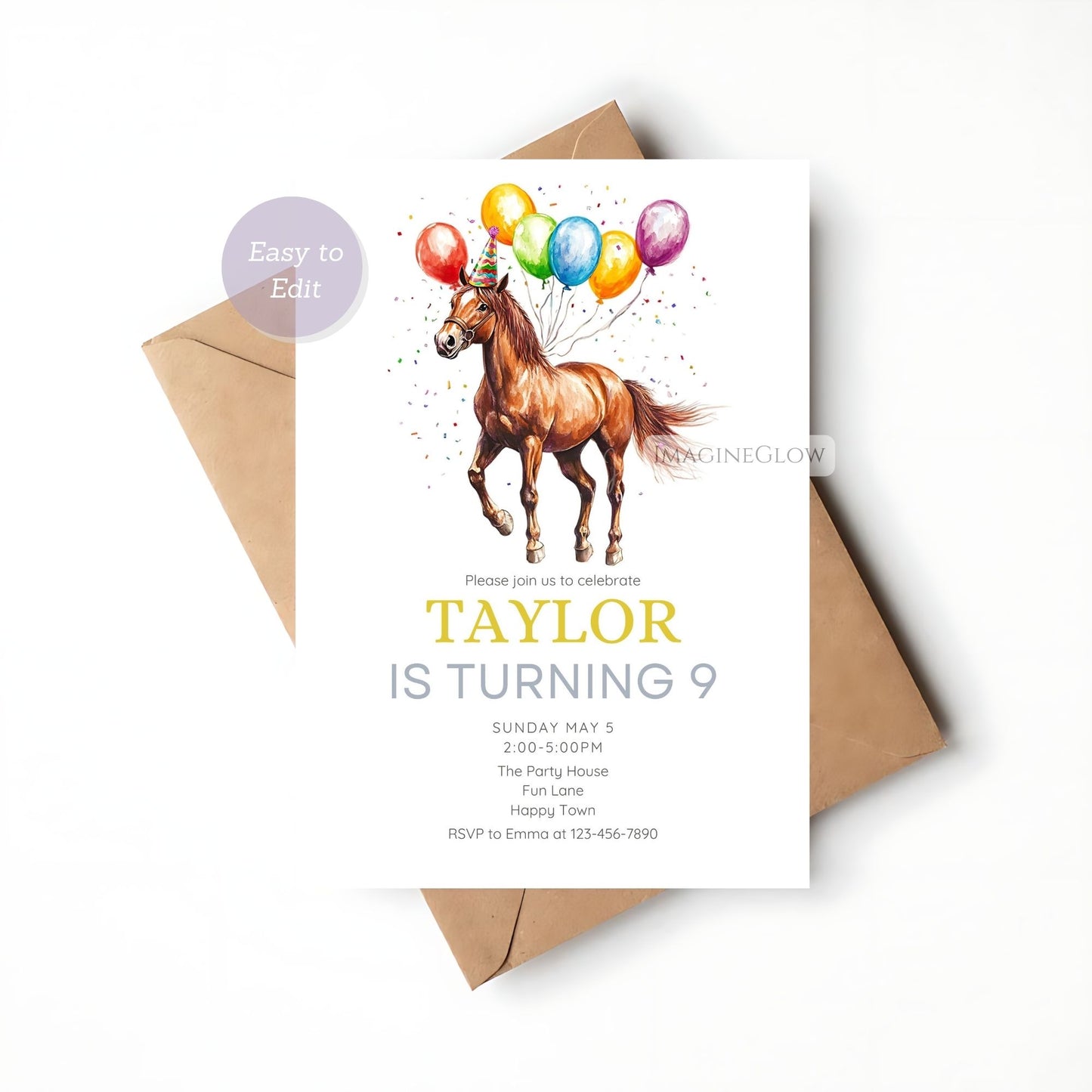 Horse Birthday Party Invitation - Western Cowgirl Cowboy Party Invite Template