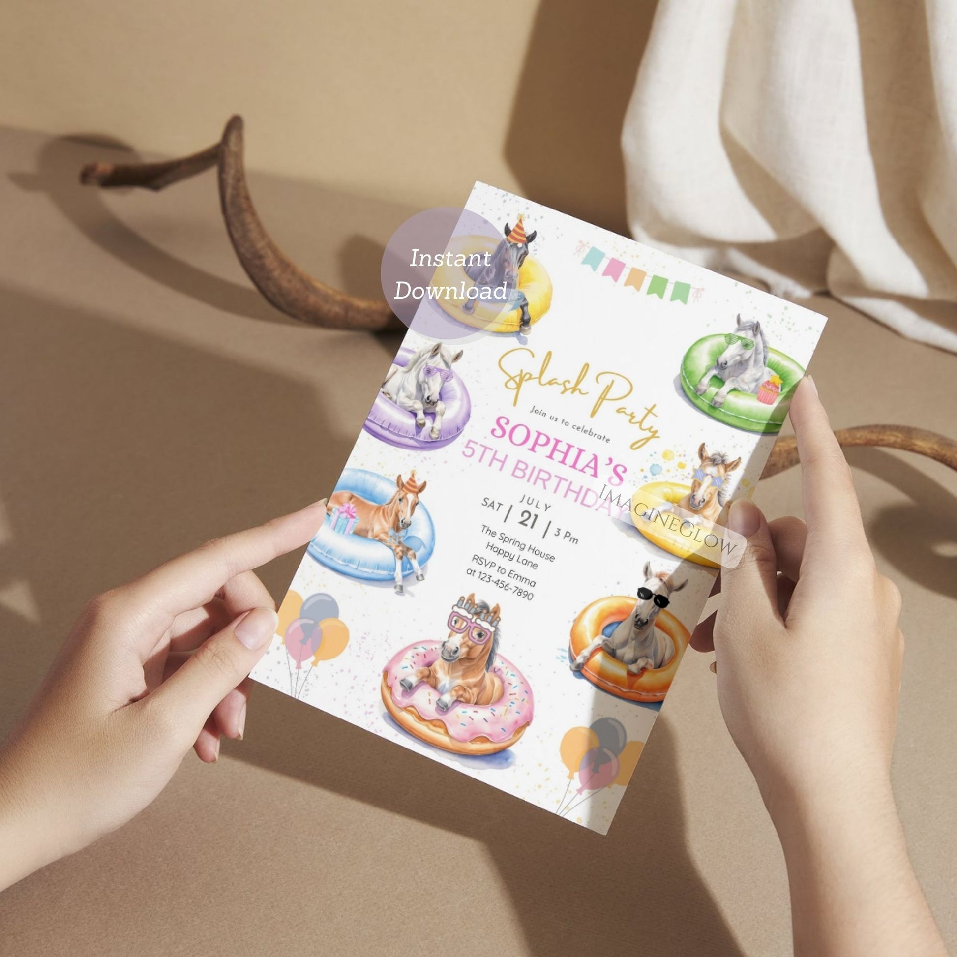 editable horse birthday card
summer pony party invitation
