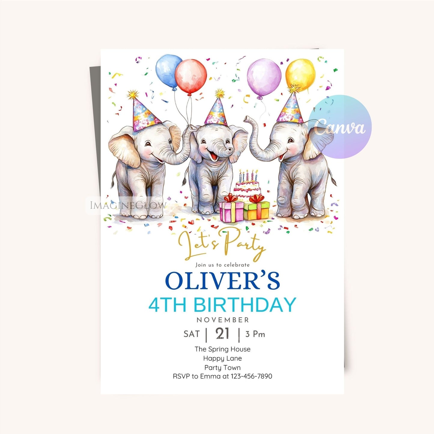 Cute Elephant Birthday Party Invite - Adventure Theme
Safari Animals Birthday Invitation - Jungle Party Theme
