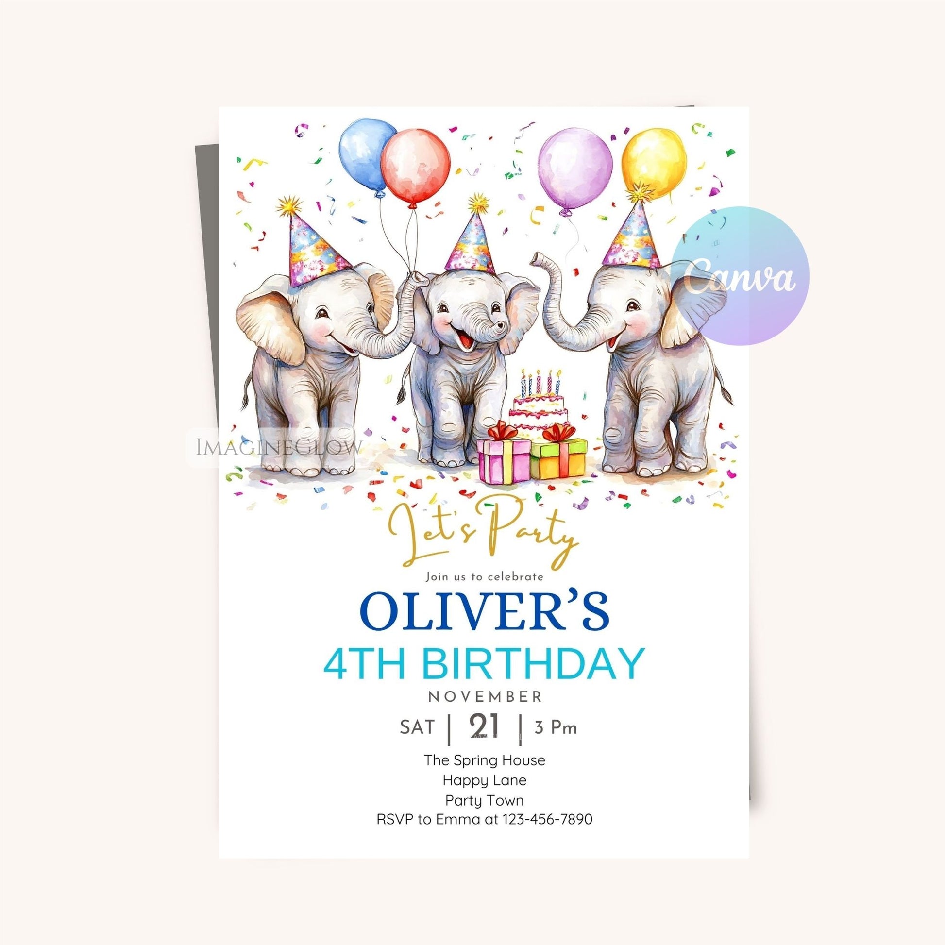 Cute Elephant Birthday Party Invite - Adventure Theme
Safari Animals Birthday Invitation - Jungle Party Theme
