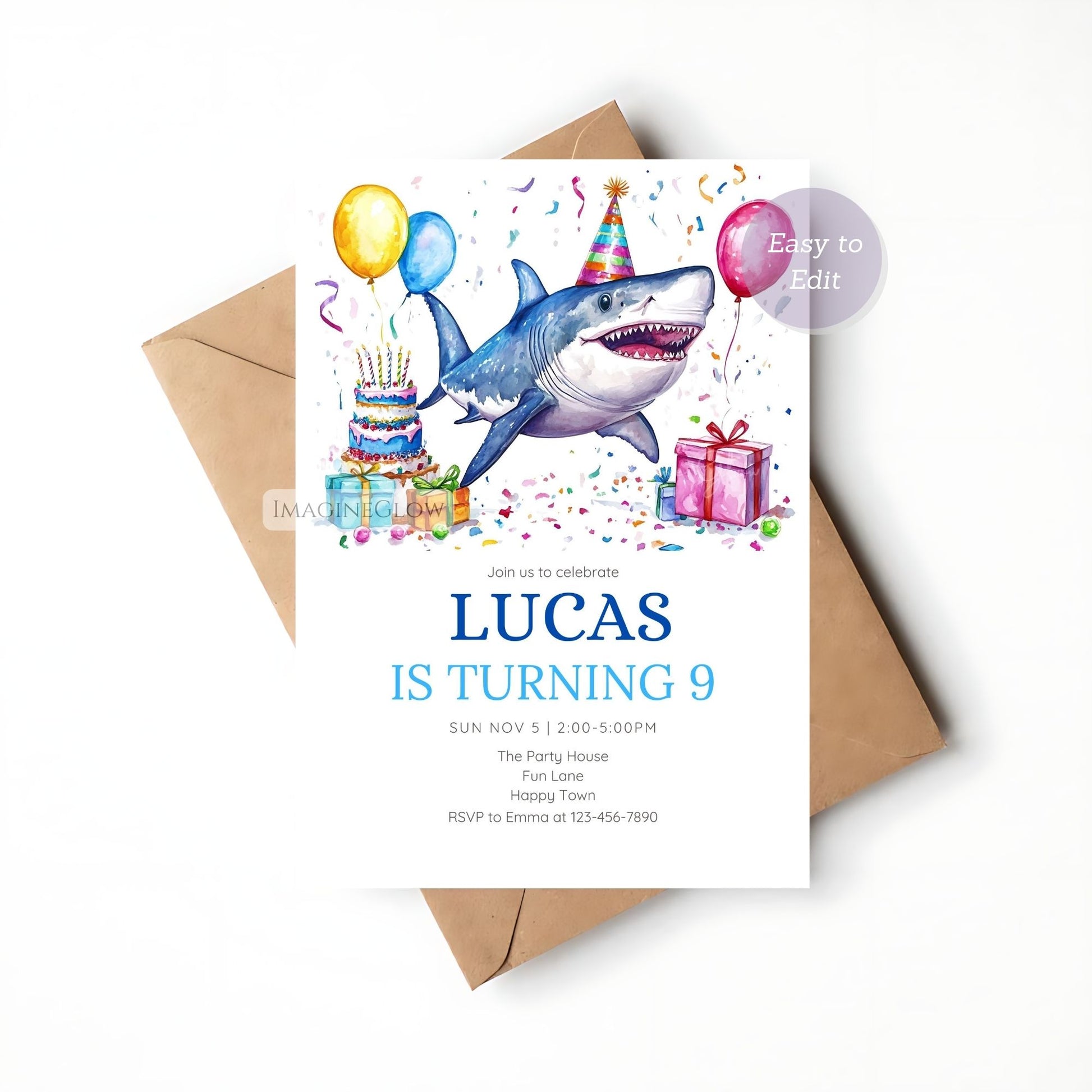 Underwater shark party invitation for kids
