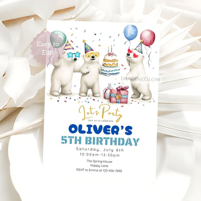 arctic animal birthday invitation
