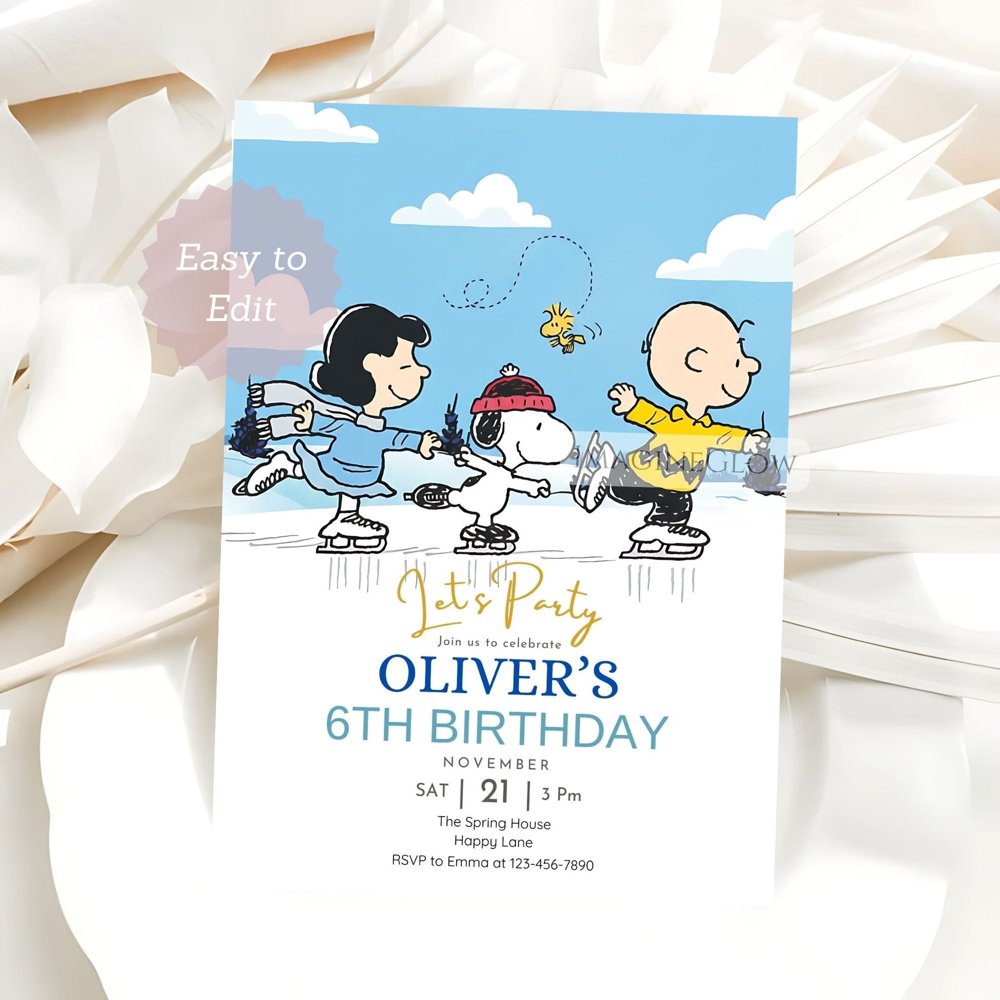 editable snoopy winter birthday invite
