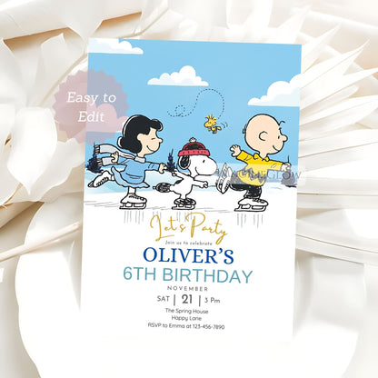 editable snoopy winter birthday invite
