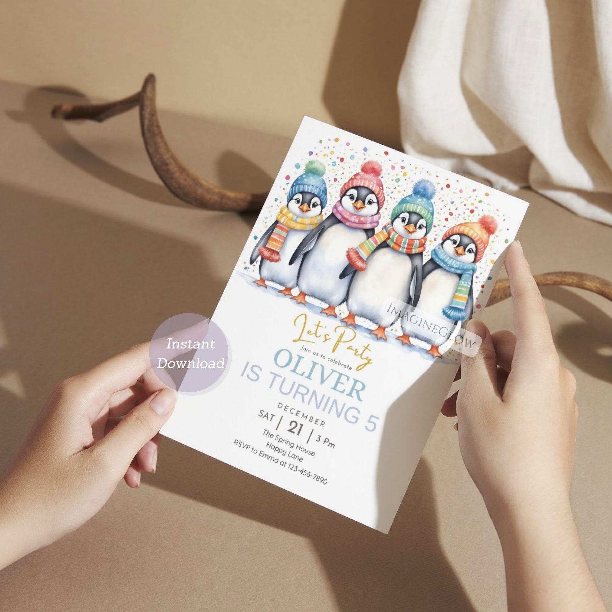 cute penguin birthday party invite for children
