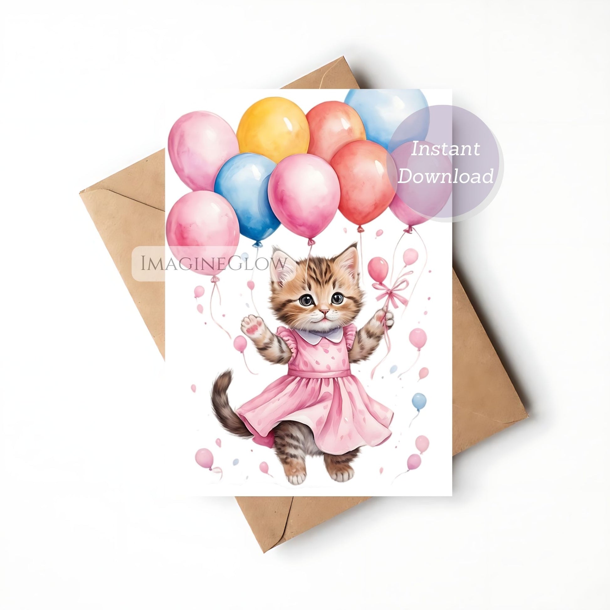 Printable birthday card for cat lovers
Adorable kitten with birthday theme
