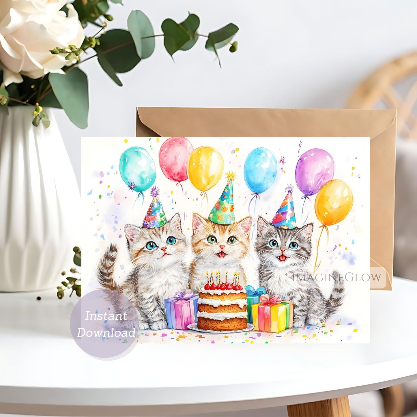 Adorable kitten cat birthday card printable download
Cute kitten birthday card for kids and cat lovers
