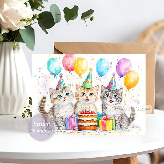 Adorable kitten cat birthday card printable download
Cute kitten birthday card for kids and cat lovers
