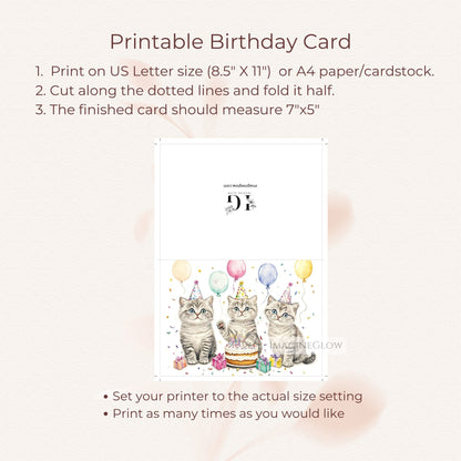 Cartoon cat birthday card with sweet kitten
Printable cat birthday card for children and adults
Cute cat lover birthday card with kitten illustration
Playful kitten birthday card digital file
Whimsical cat birthday greeting card to print
Kitten birthday card with festive and fun design
Digital cat card for birthday celebration
Smiling kitten cat birthday card for gifting