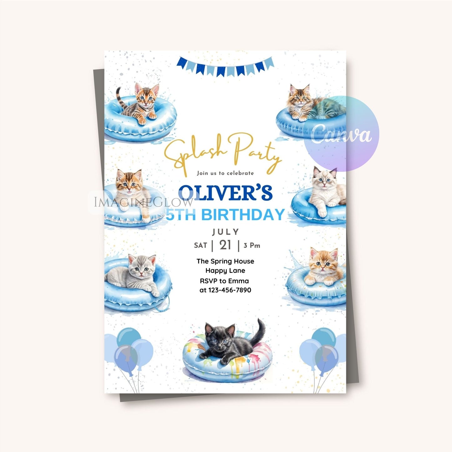 summer kitten birthday invitation
