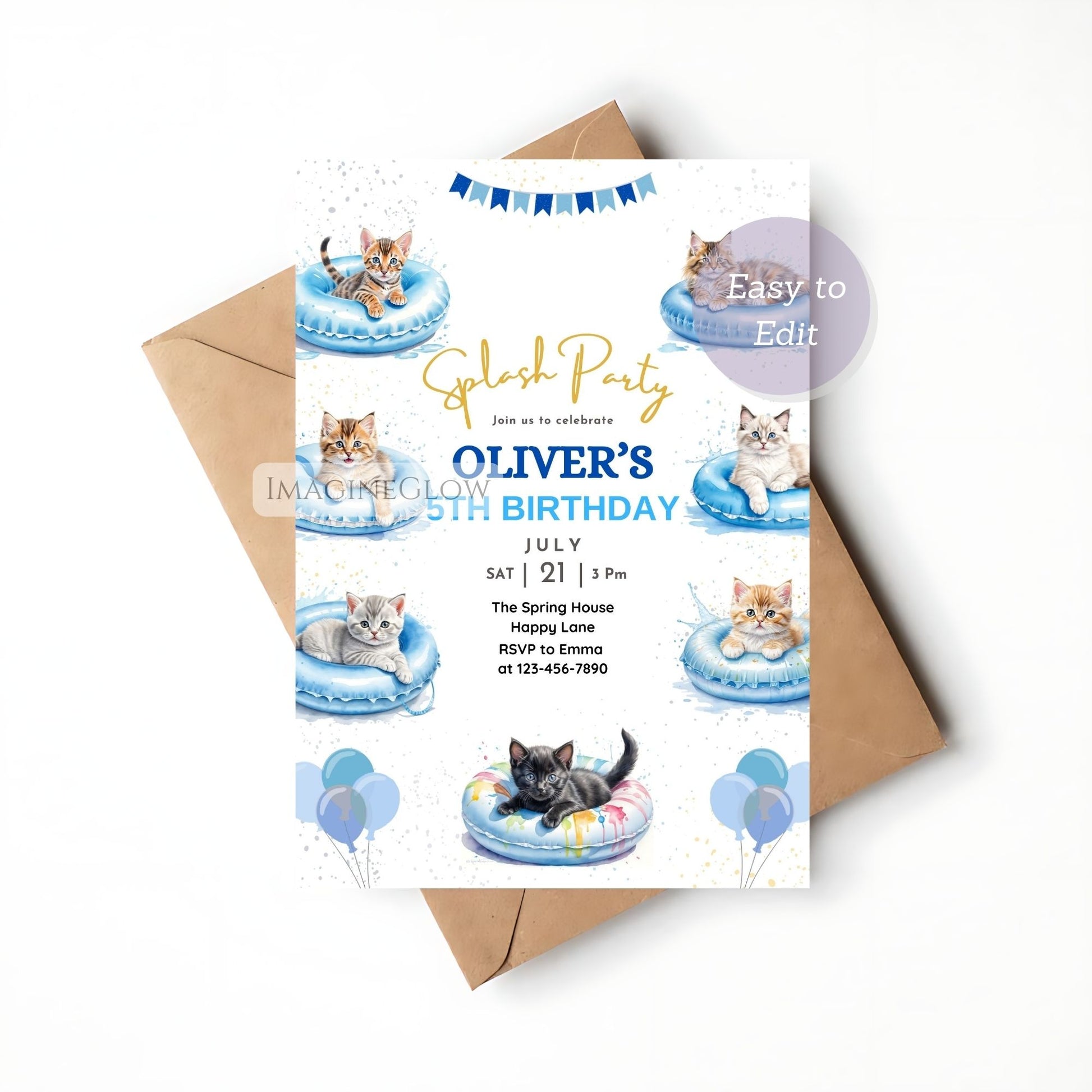 boy pool party cat invite
