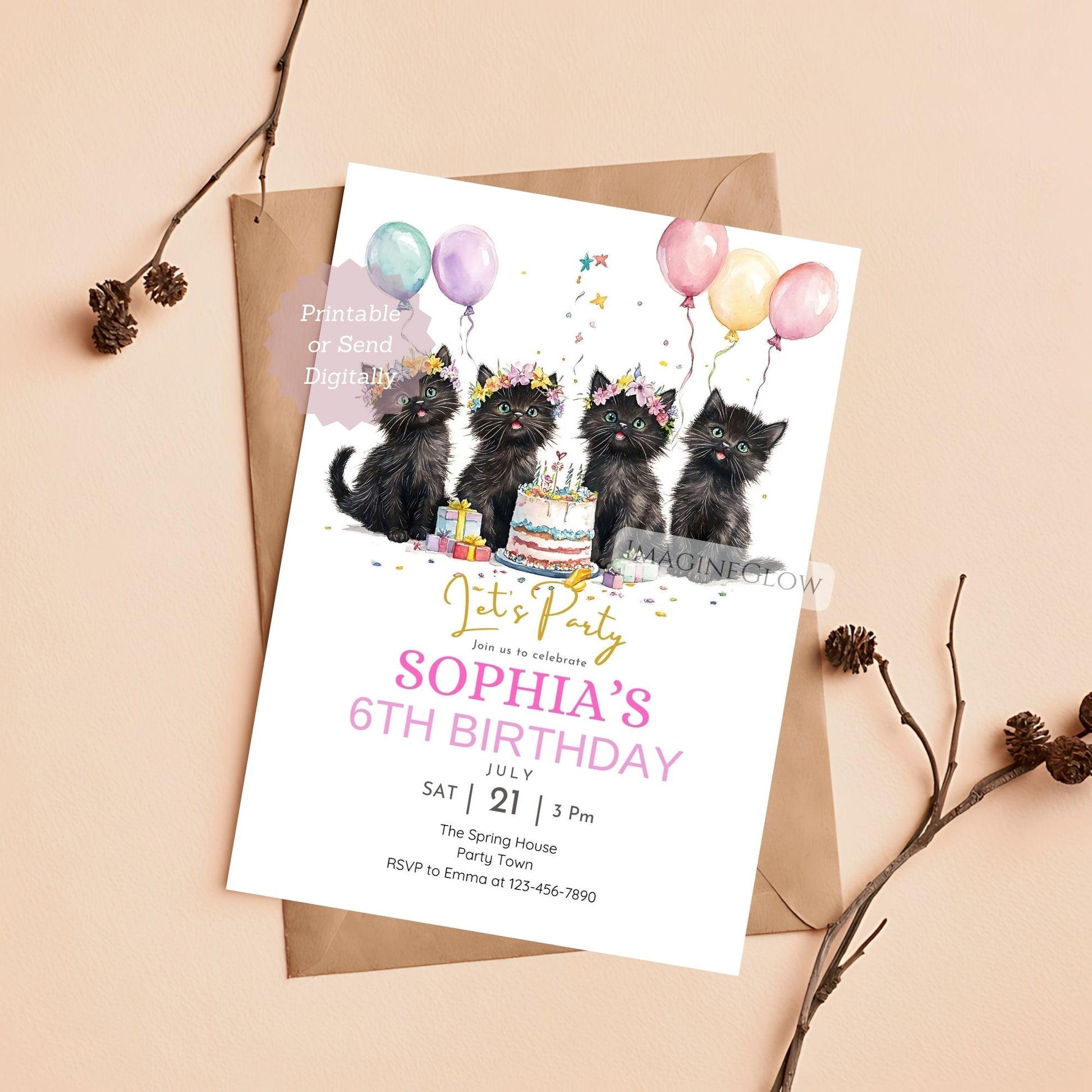 printable black kitten birthday party invite
digital black kitten invitation editable download