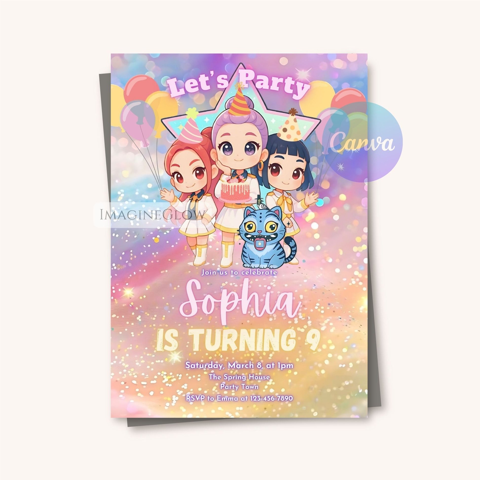 kpop demon hunters birthday invitation
