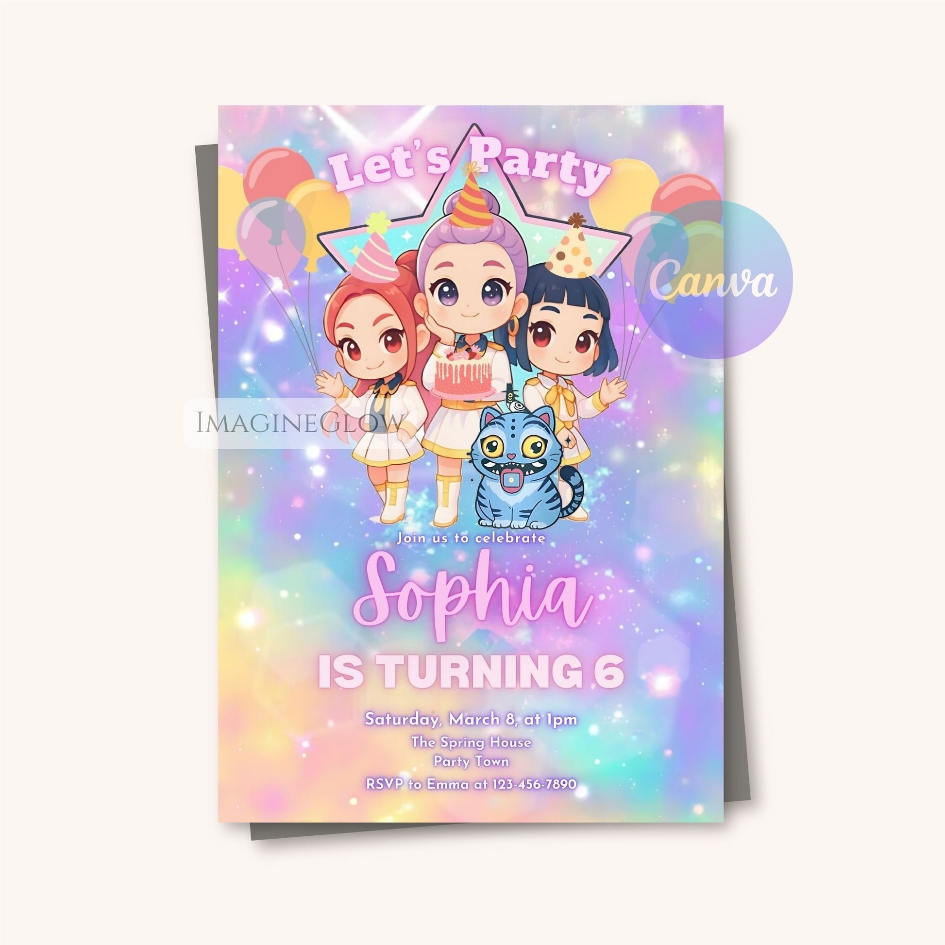 huntrix kpop demon hunters birthday invitation
