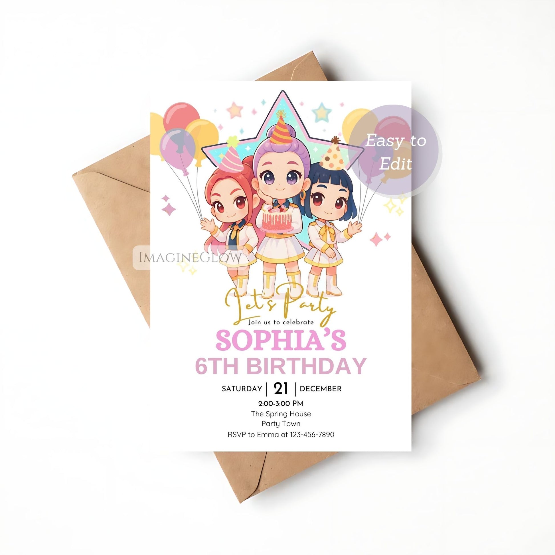 huntrix anime themed birthday invite
kpop demon hunters birthday evite
