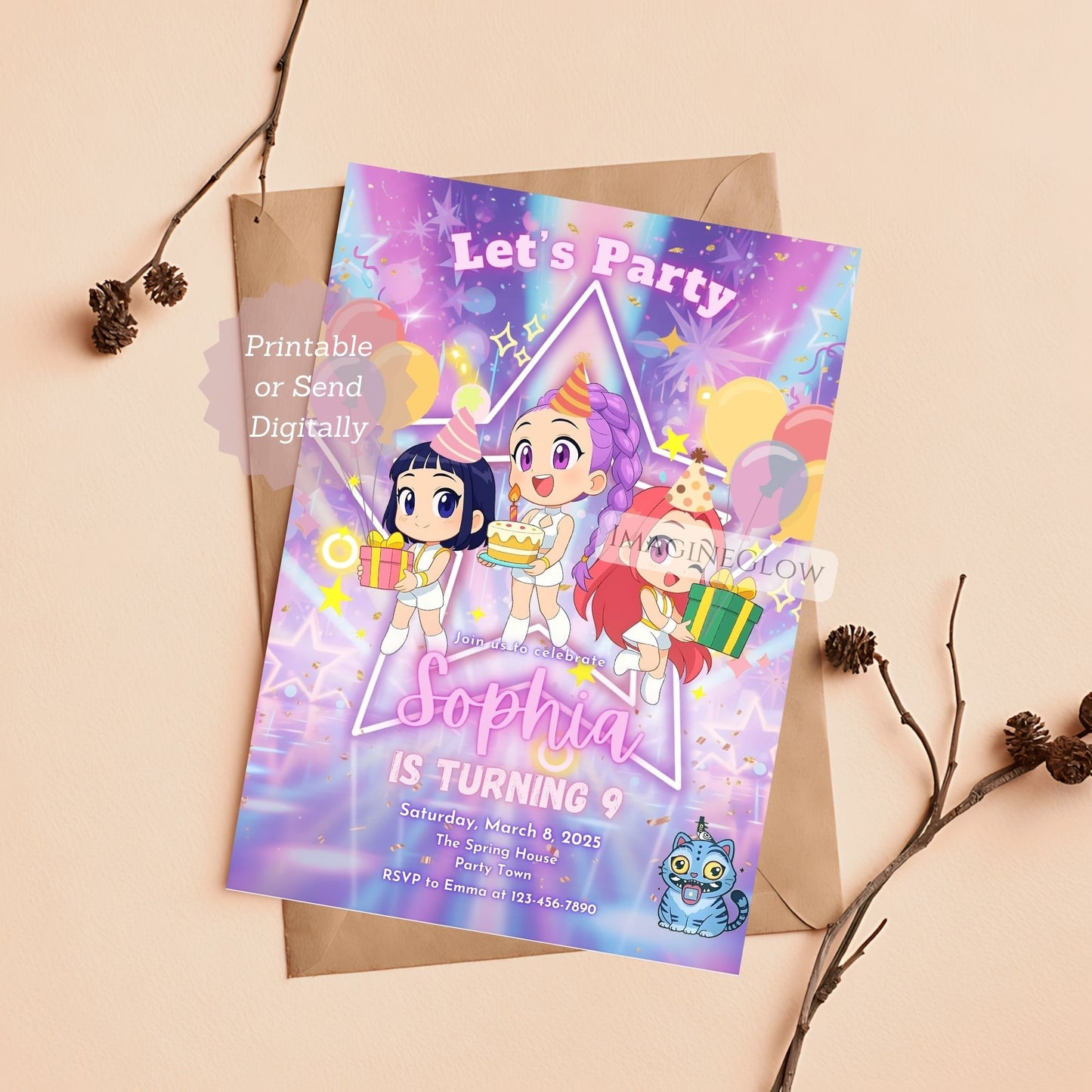 kpop demon hunters birthday invitation
