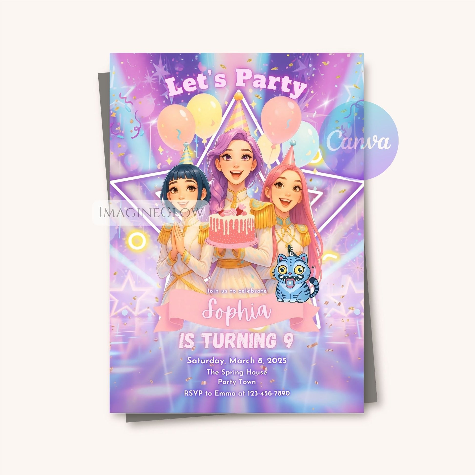 huntrix girl birthday invitation
