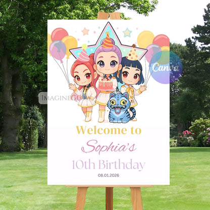 huntrix birthday welcome board
printable kpop demon hunters sign
anime theme birthday welcome sign
