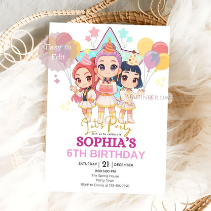 editable kpop demon hunters birthday invite

