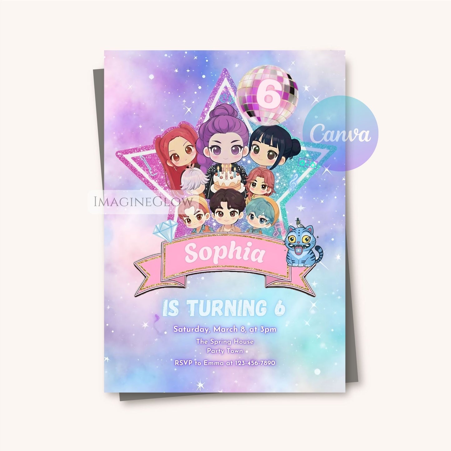 huntrix anime birthday invite
